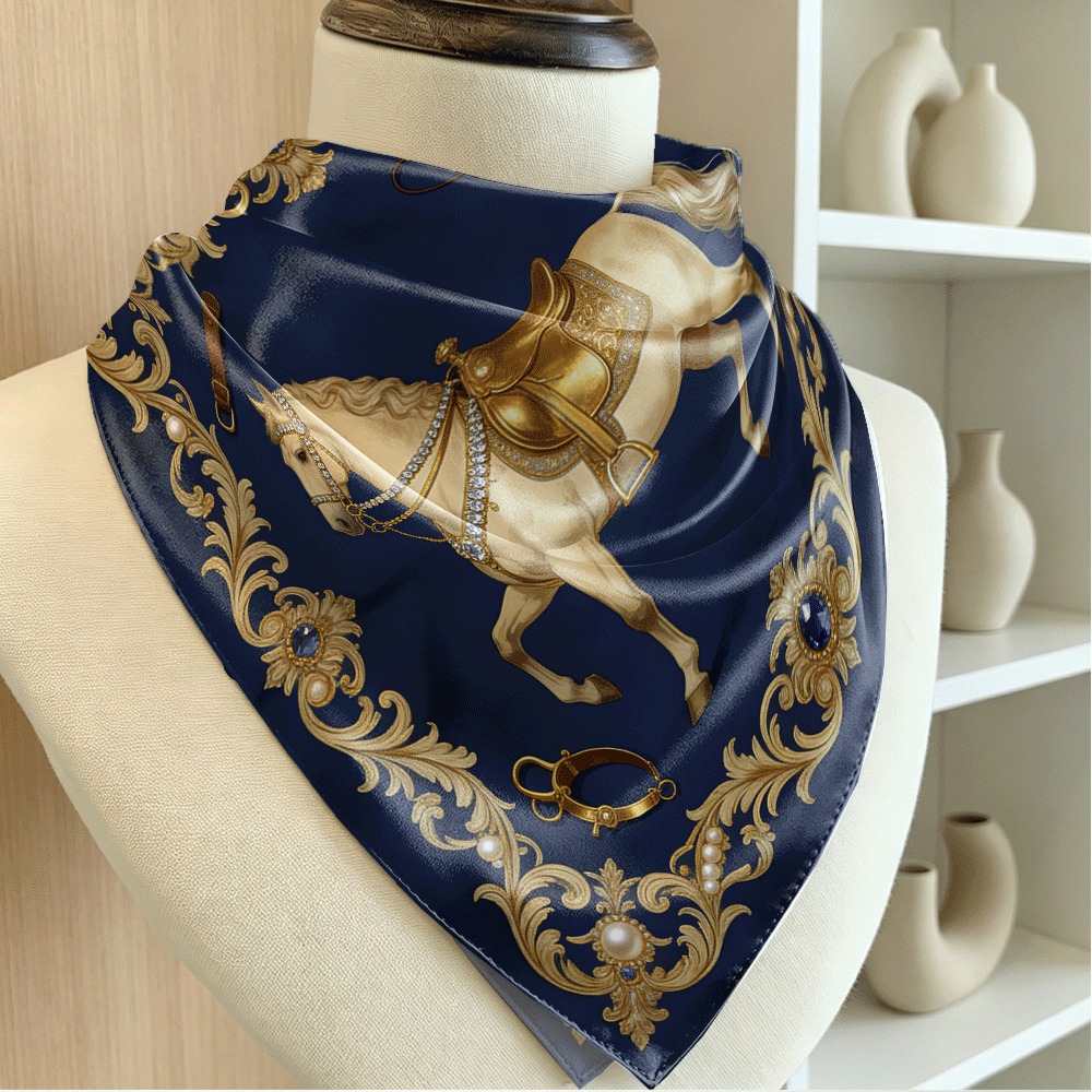 Scarf Silk Square - Узор с белой лошадью и шелковым