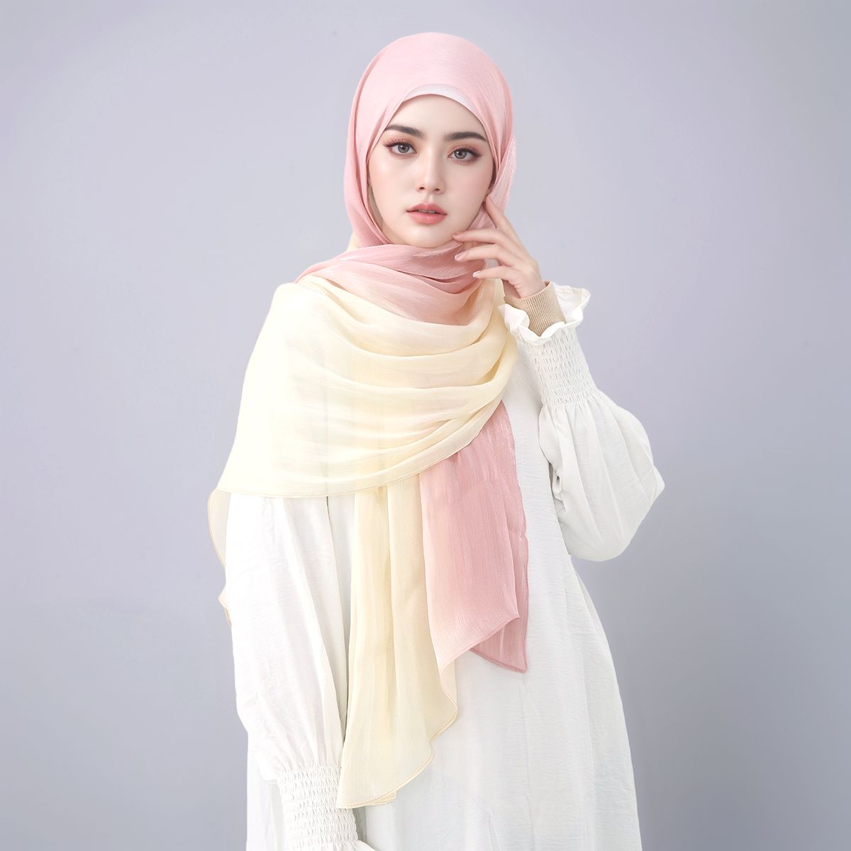 Head Wrap Turban - Градиентный мерцающий шелковый шарф-хиджаб, мусульманский женский