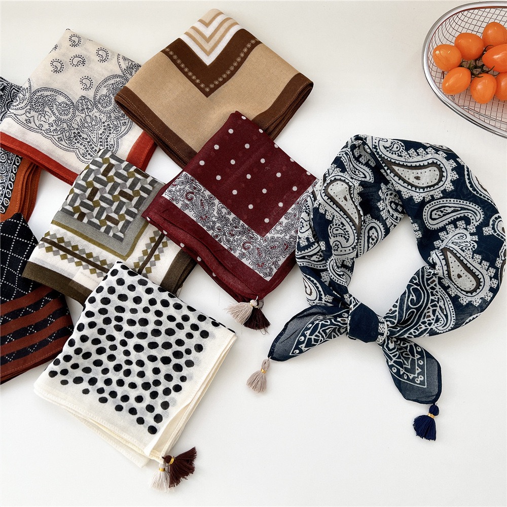Bandana Cotton - Винтажный квадратный шарф с кисточками для